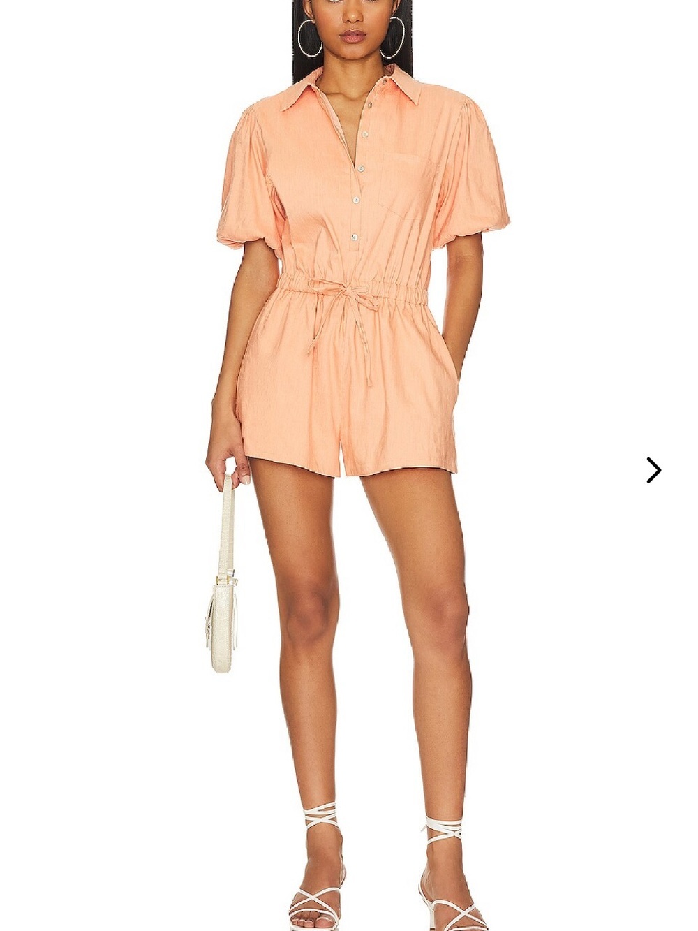 Lovers and Friends Coral Button-Front Short Sleeve Romper
